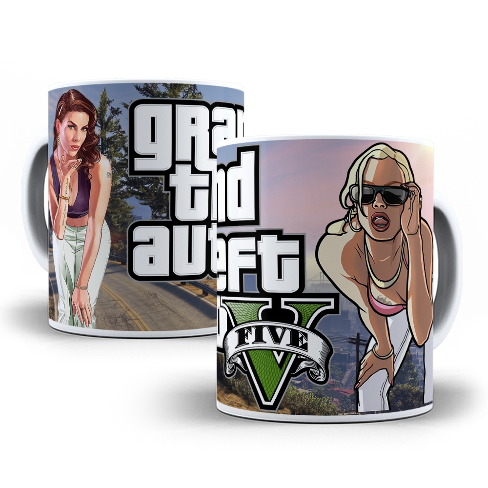 Caneca Personalizada Jogo GTA V 5 Cinco Porcelana Polimero Especial Aniversario Festa Full HD 564