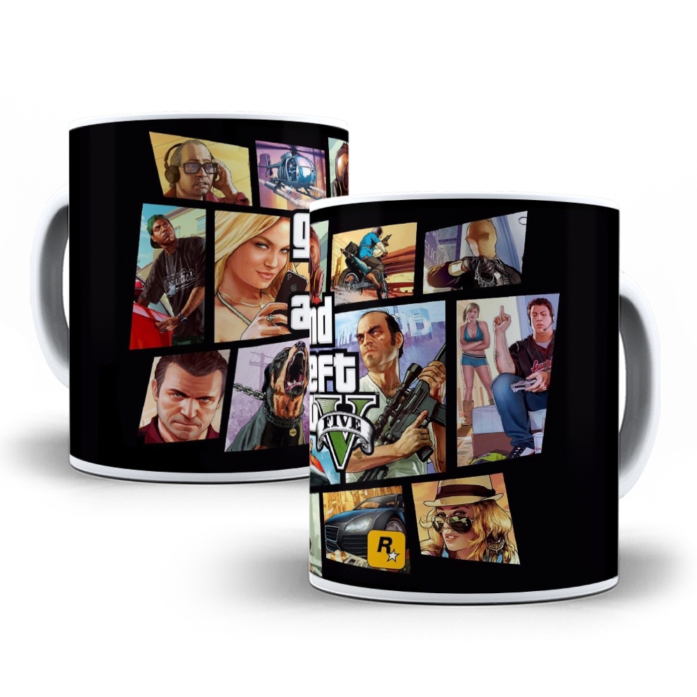 Caneca Personalizada Jogo GTA V 5 Cinco Porcelana ou Polimero Especial Presente Aniversário FHD 572