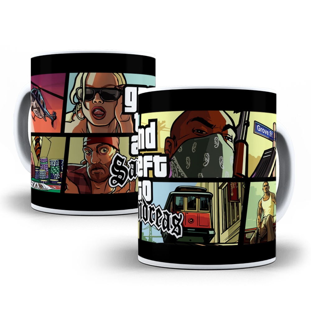 Caneca Personalizada Jogo GTA V 5 Cinco San Andreas Porcelana ou Polimero Presente Aniversario 566