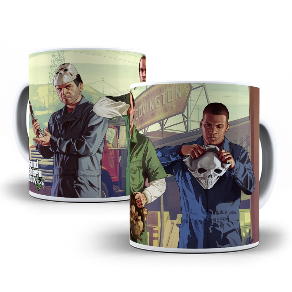 Caneca Personalizada Jogo GTA V 5 Cinco Porcelana ou Polimero Especial Presente Aniversario FHD 569