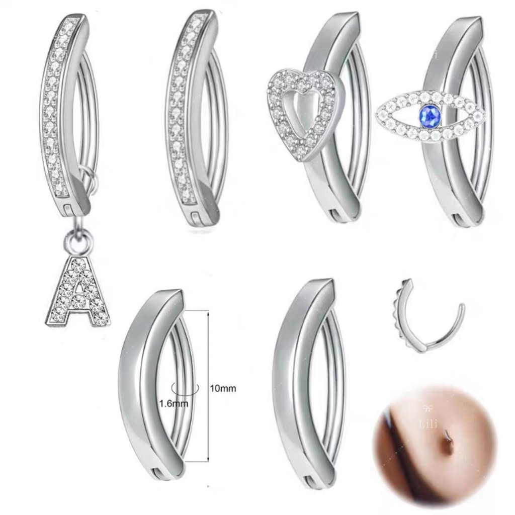 1 Piercing Argola Clik Para Umbigo Aço inox  Prata/Dourado
