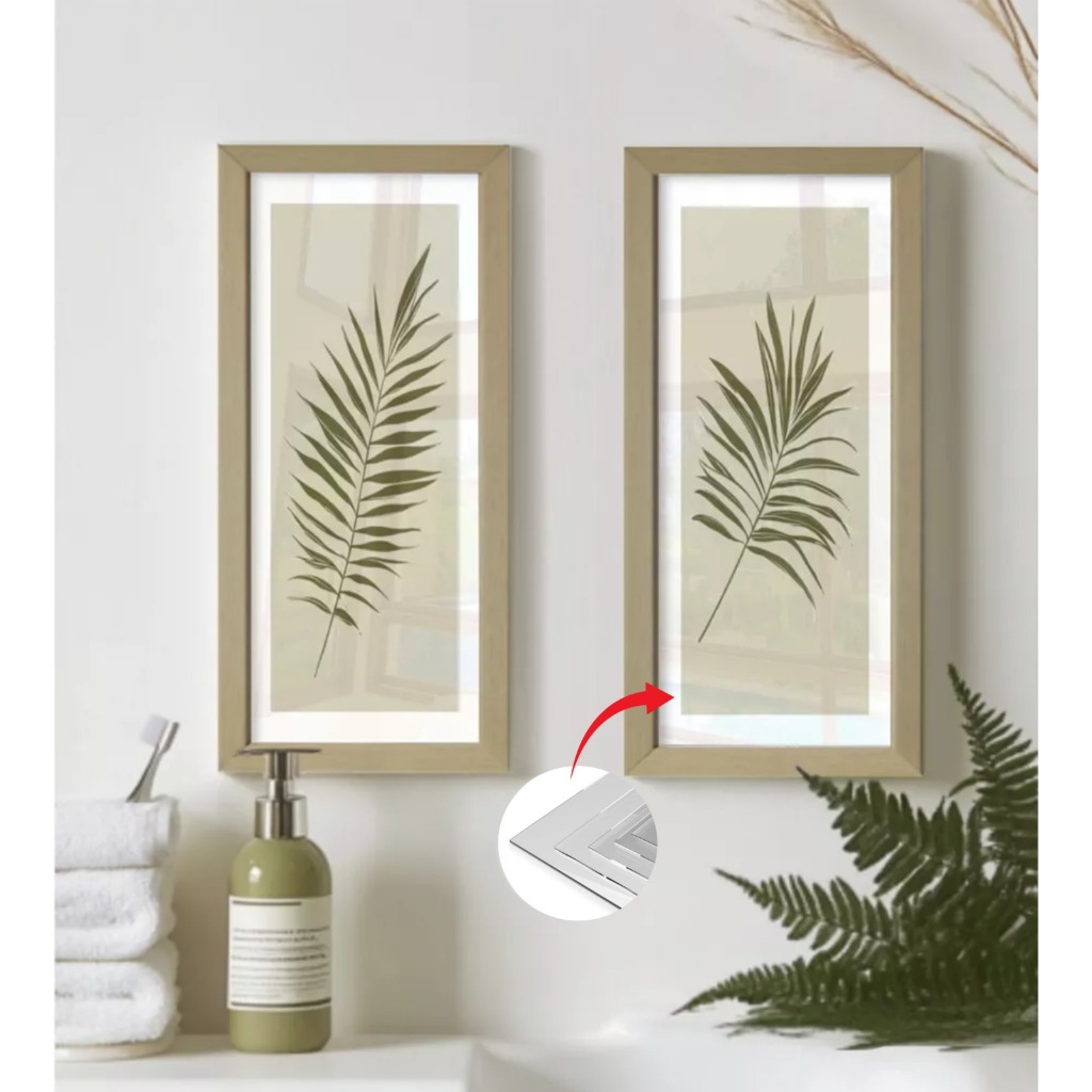 2 Quadro Decorativo Sala Banheiro Lavabo Cozinha Quarto Vidro Moldura Minimalista Abstrato Bege Boho