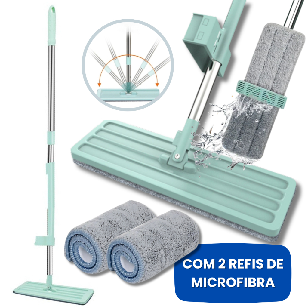 Rodo Mop Inteligente 360° Esfregão Flat Limpeza Microfibra Com 2 Refis Grátis