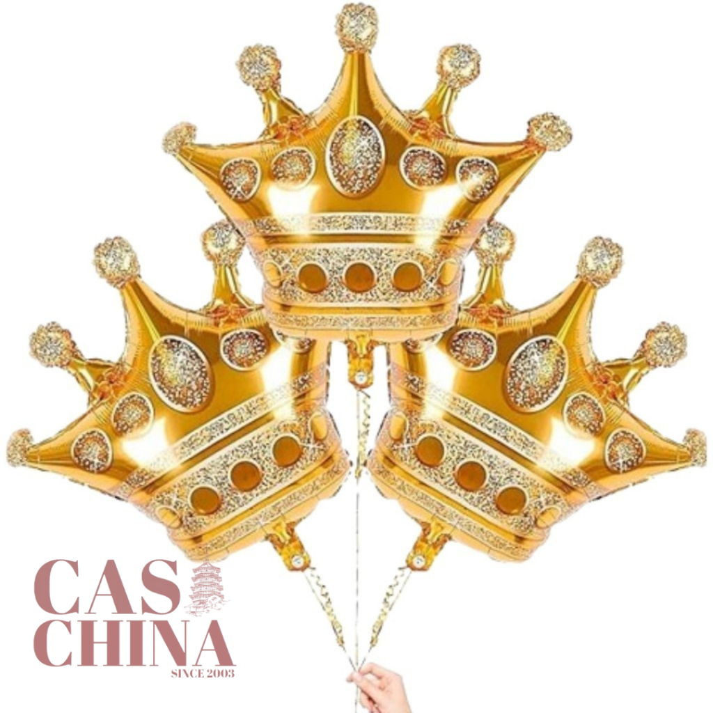 Balão Metalizado Coroa Dourado Grande-Kit Balão Metalizado Coroa Gigante Dourado 73cm