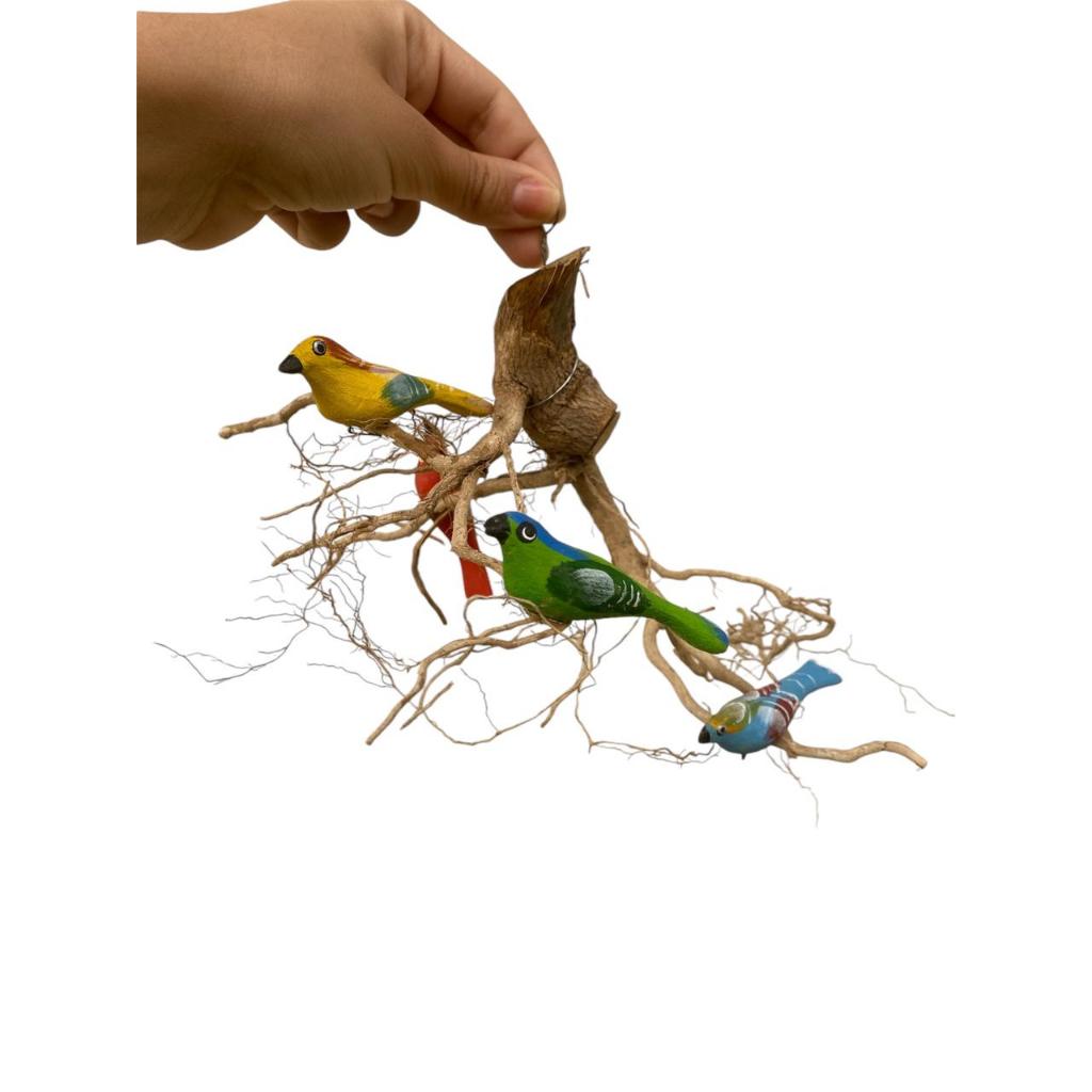 Raiz Com 4 Passarinhos Pássaros Na Raiz Em Madeira Enfeite De Jardim