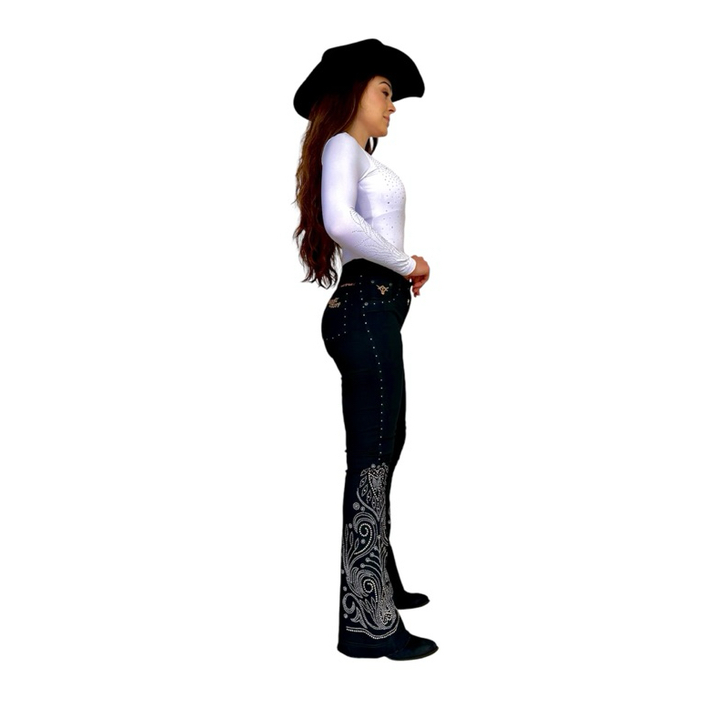 Calça Jeans Feminina Moda Country Flare Brilhos Luxo New c/ Elastano.