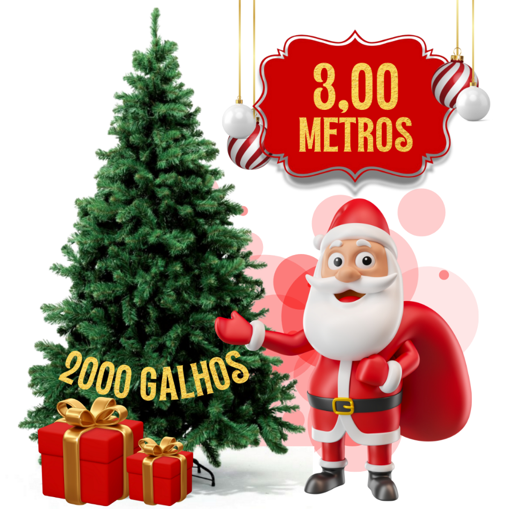 Árvore De Natal Gigante 3 metros Pinheiro Grande de Luxo com 2000 Galhos Cheios Premium Para Grandes Espaços - Promoção Por tempo Limitado!