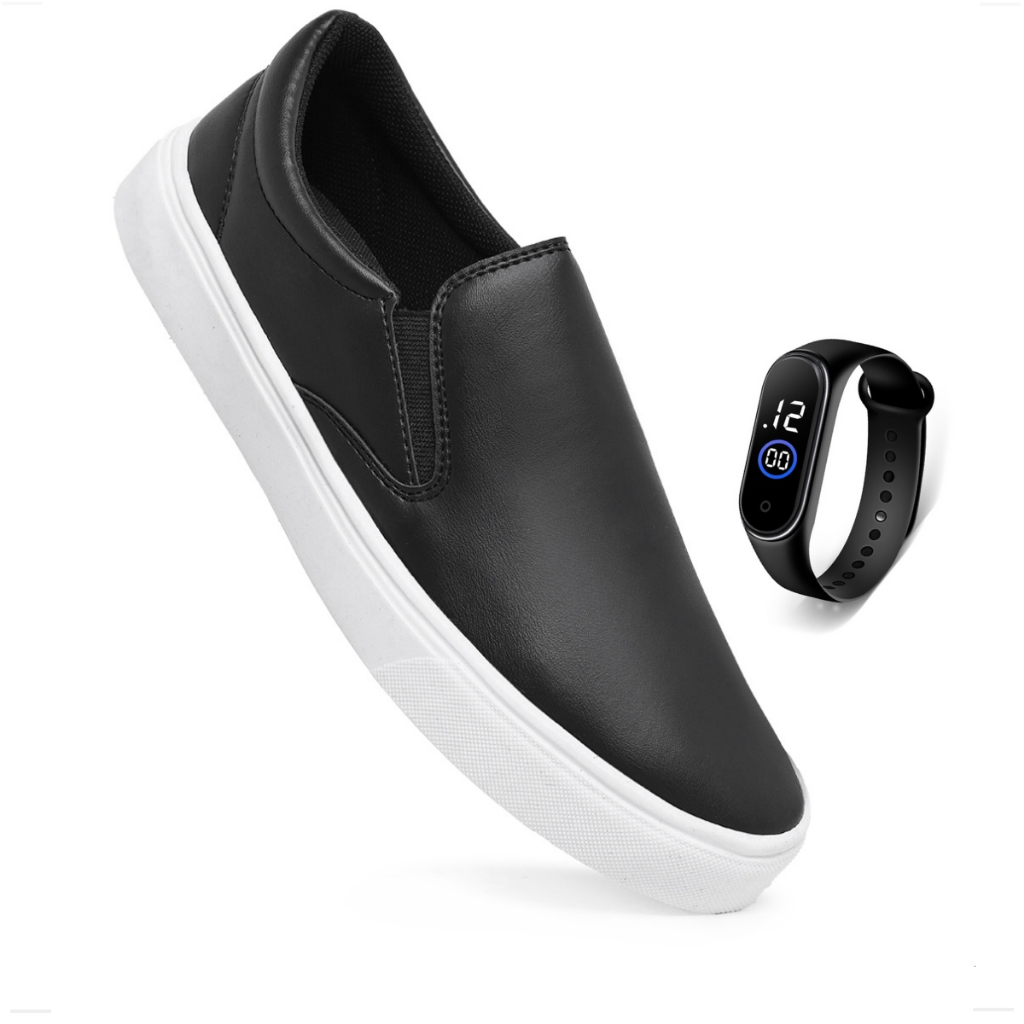 Tenis Slip On Masculino Iate Casual Sapatênis Sem Cadarço Leve Macio Confortavel Promoção + Relógio