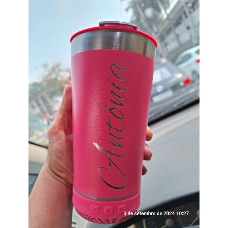 Copo Musical Personalizado Copo com caixinha de som Com Tampa e Abridor inox caixa de som Bluetooth em Oferta na Shopee