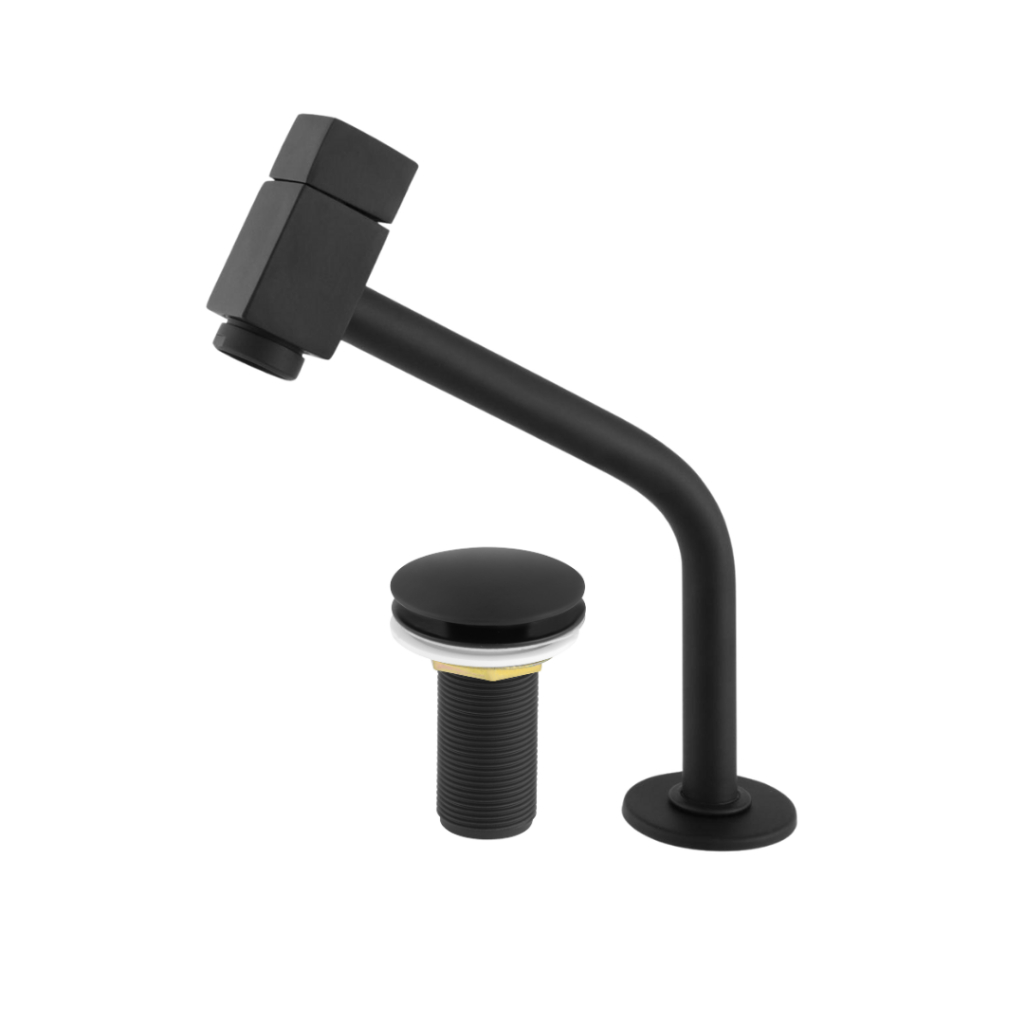 Kit Torneira Link Bancada Baixa Quadrit 45º+ Válvula Click Lavatório 7/8 Preto