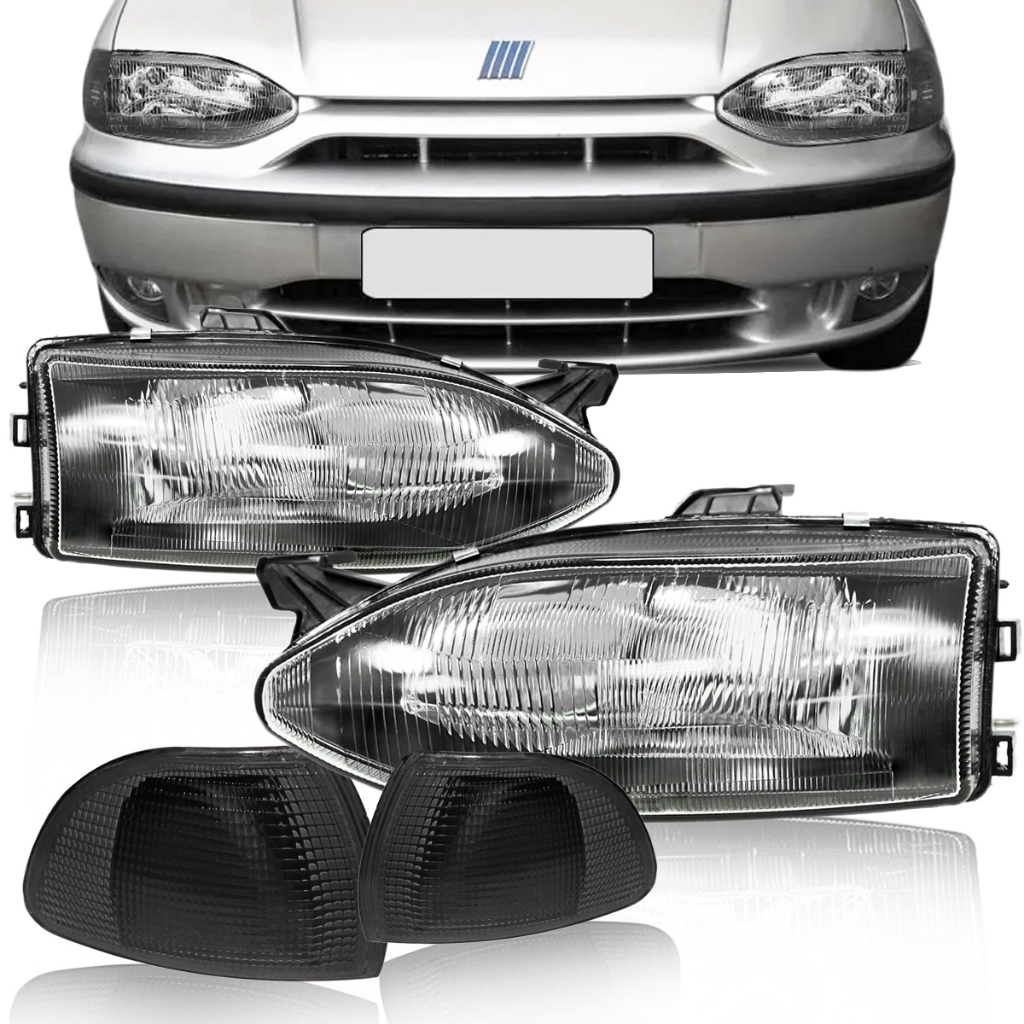 Par Farol Máscara Negra Palio Siena Strada 96 97 98 99 00 + Pisca Fumê Foco Simples