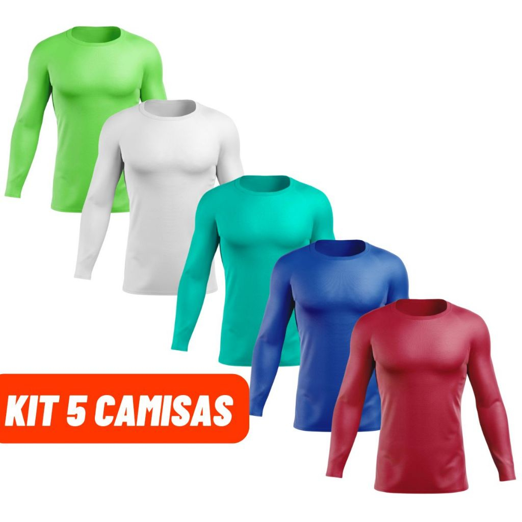 Kit 5 Camisas Masculino com Proteção UV 50+ Segunda Pele Manga Longa Praia Piscina Sol