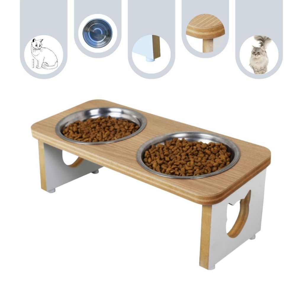 Comedouro Gato Bebedouro Duplo Elevado Ergonômico Pet MDF Linha Tradicional Inox em Oferta na Shopee