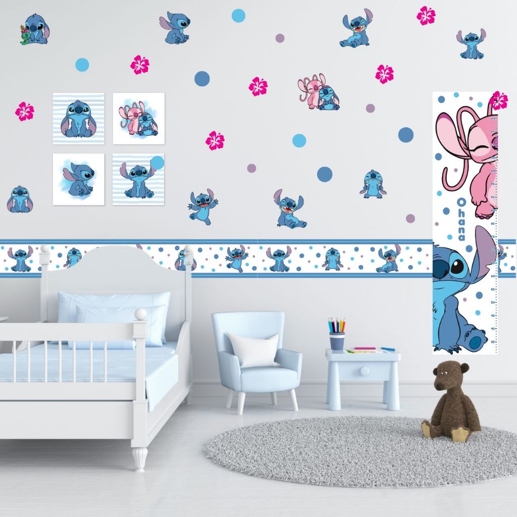 Kit Decoração de Parede Personalizado Quarto Infantil Papel de Parede Adesivo de Parede Stitch Stit Lilo