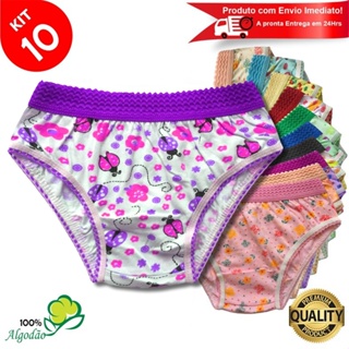 Kit 10 Calcinhas Infantil Estampada Algodão Cós Elástico Menina em Oferta na Shopee
