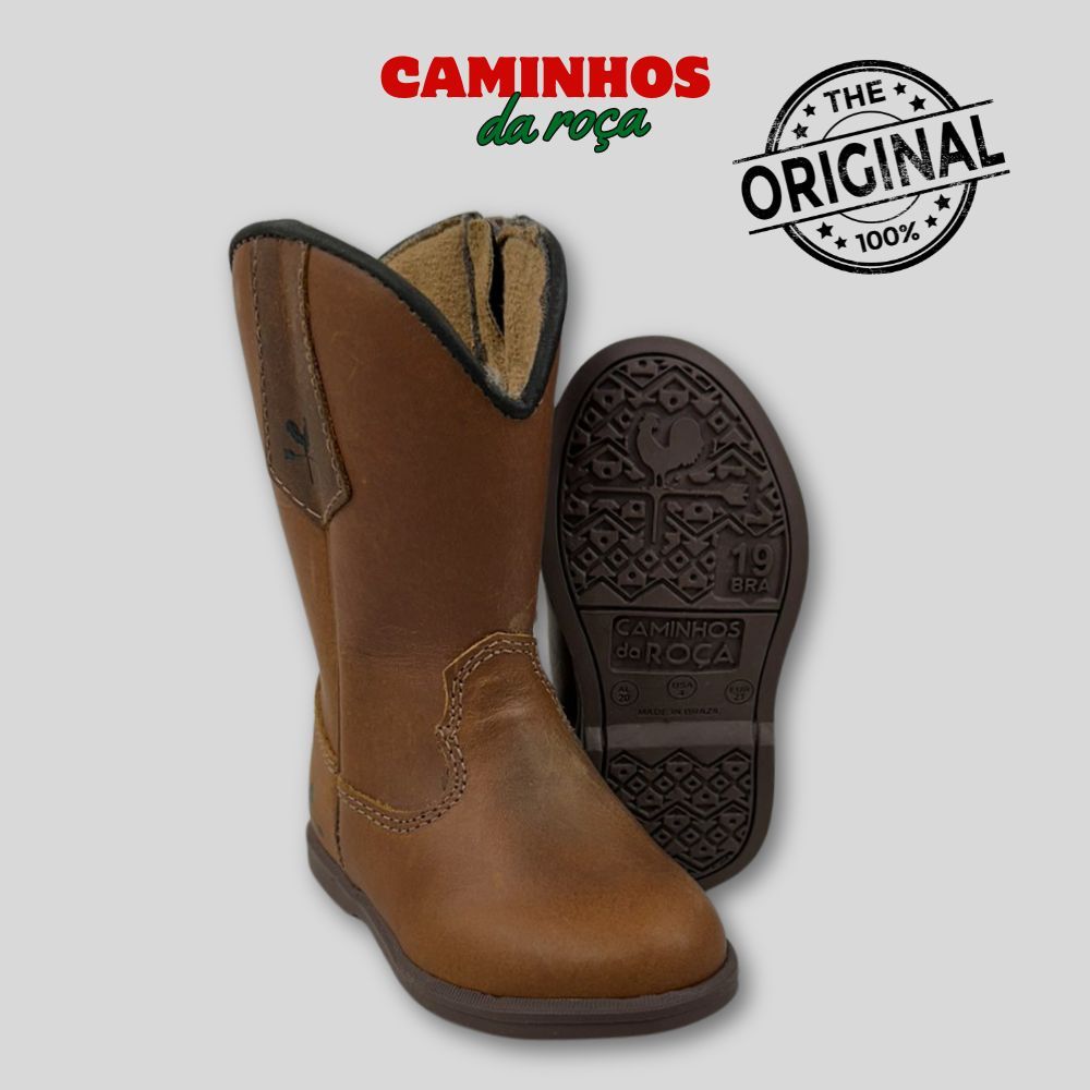 Bota Texana De Criança Com Com Zíper Bico Redondo Em Couro em Oferta na Shopee