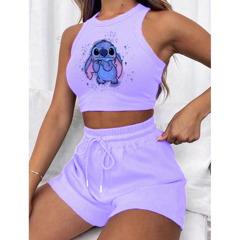 Conjunto cropped e short canelado 3D Feminino