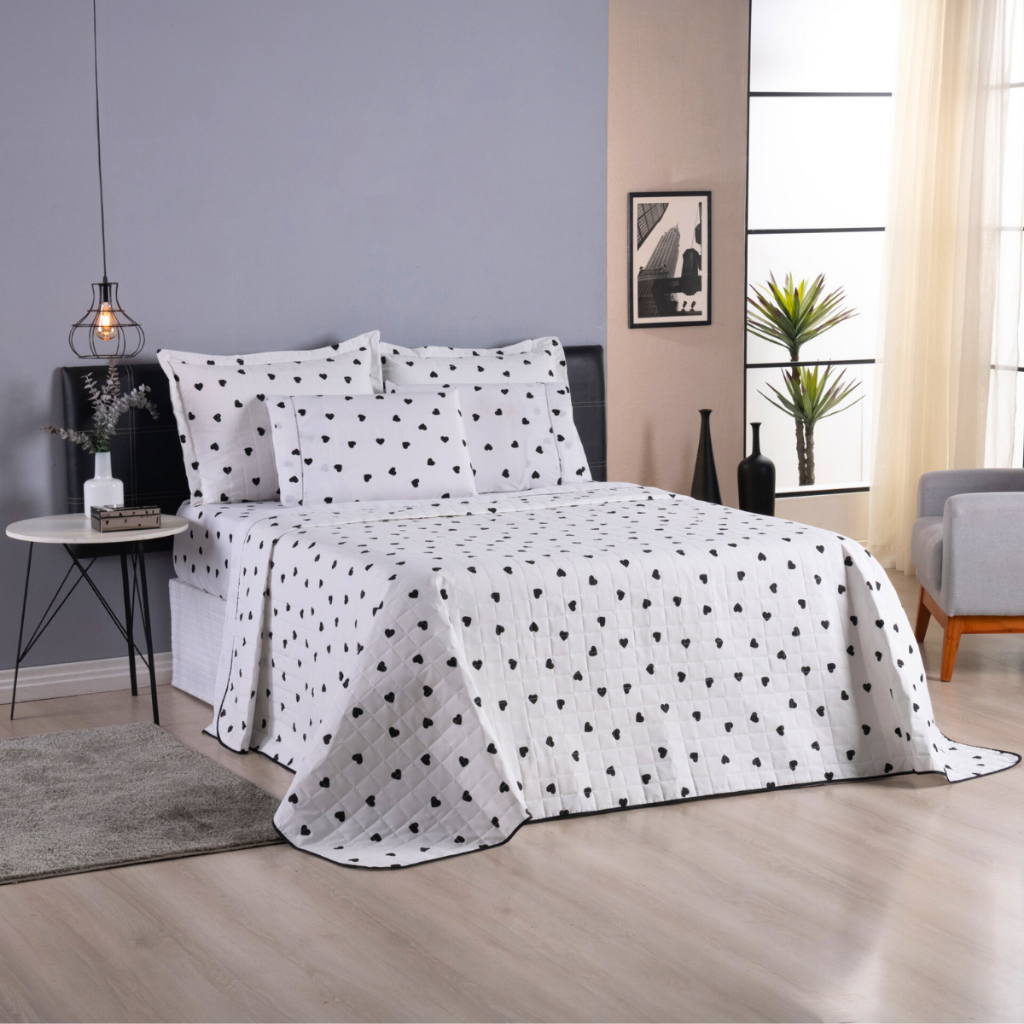 Kit Cobre Leito King 3 Peças Dupla Face Algodão 180 Fios Coração Preto em Oferta na Shopee