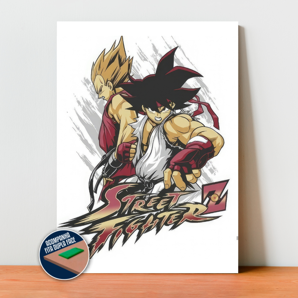 Quadro Placa Decorativa Dragon Ball Street Fighter em MDF com 28x20 cm