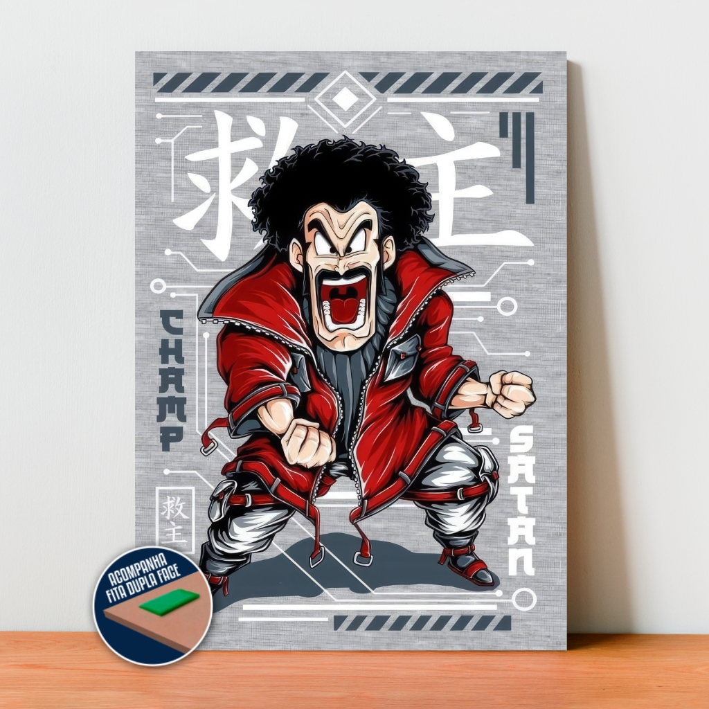 Quadro Placa Decorativa Mr Satan Dragon Ball em MDF com 28x20 cm | Decoração Quarto e Sala