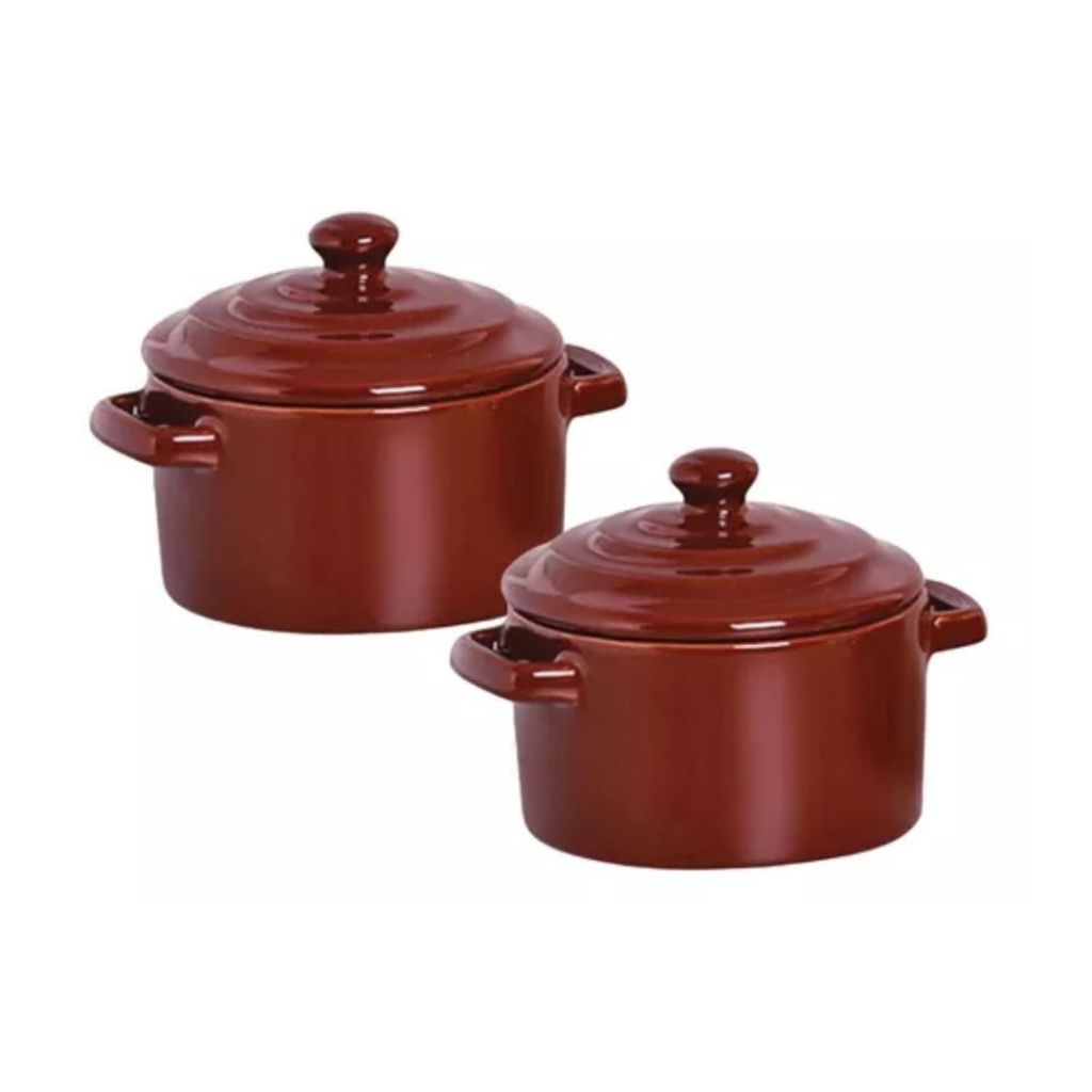 Kit com 2 Mini Caçarolas Panelinha Molheira Cerâmica Marrom - Home & Living