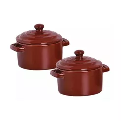 Kit com 2 Mini Caçarolas Panelinha Molheira Cerâmica Marrom