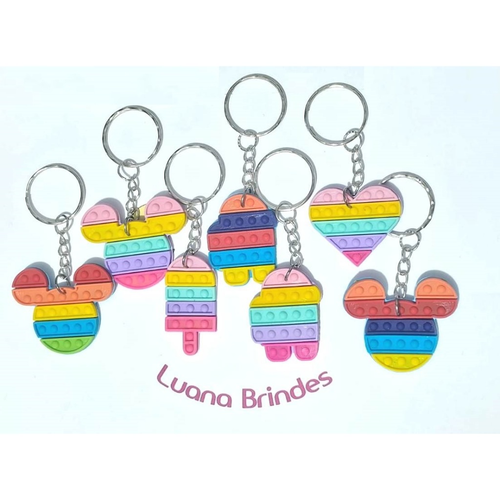Chaveiros Pop It Fidget Emborrachado pacote com 10 unidades Variados