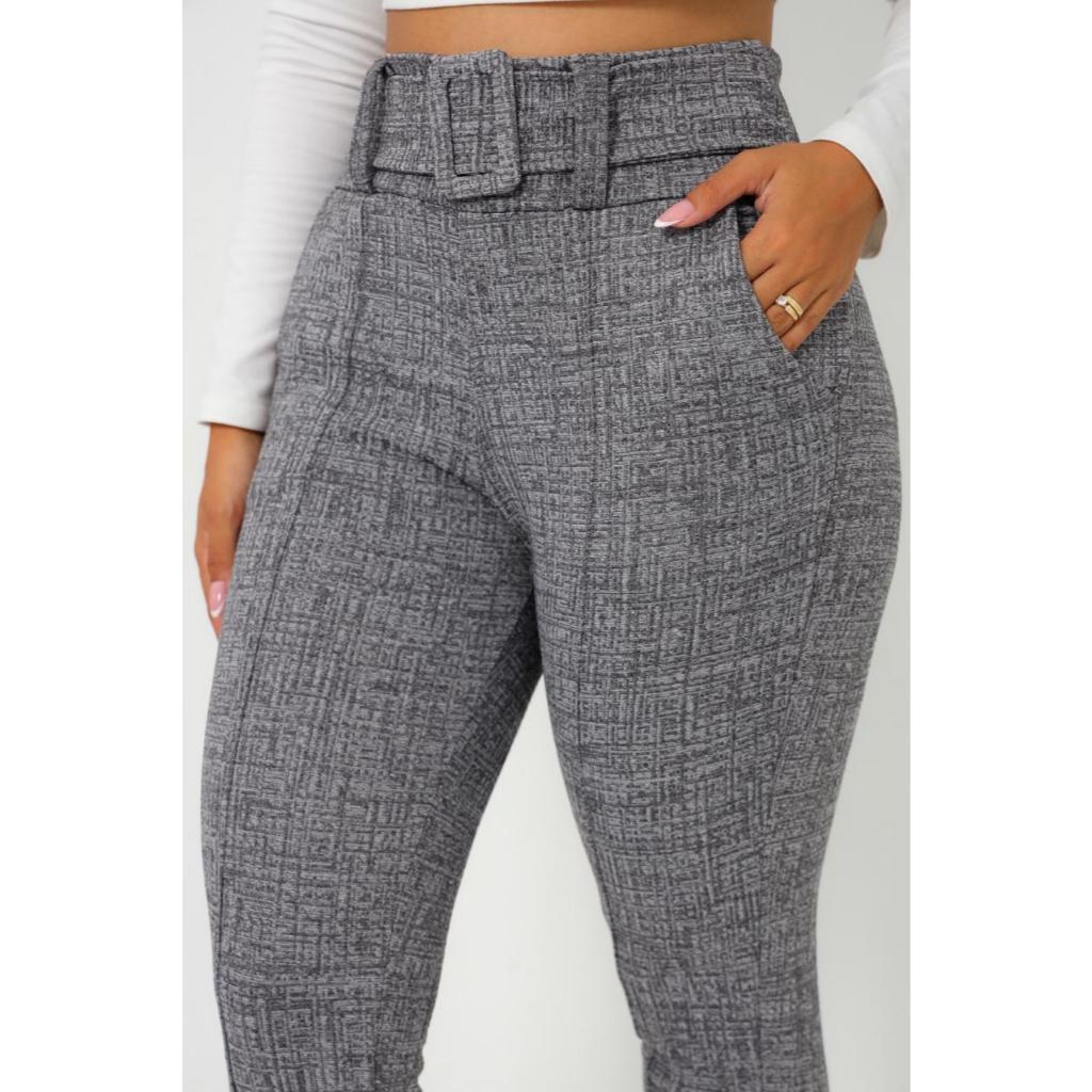 calça leggings feminino skinny jackar mesclas tecido linho com cinto fixo com muito elastano em Oferta na Shopee