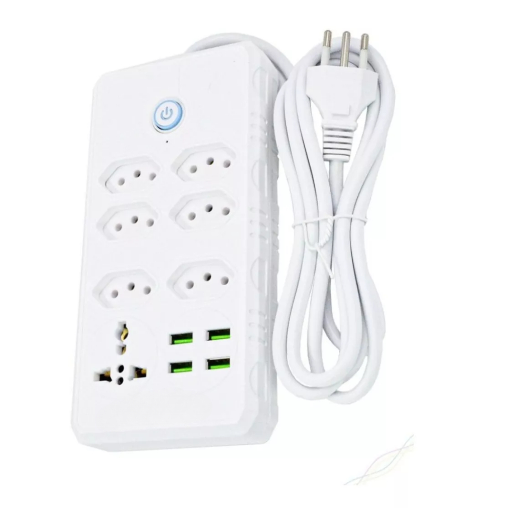 Extensão 2M 7 Tomadas e 4 USB Bommax + 1 Tomada Universal com Chave Geral Bommax