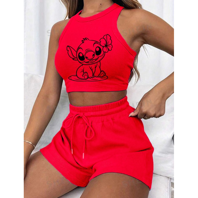 Conjunto cropped e short canelado 3D Feminino