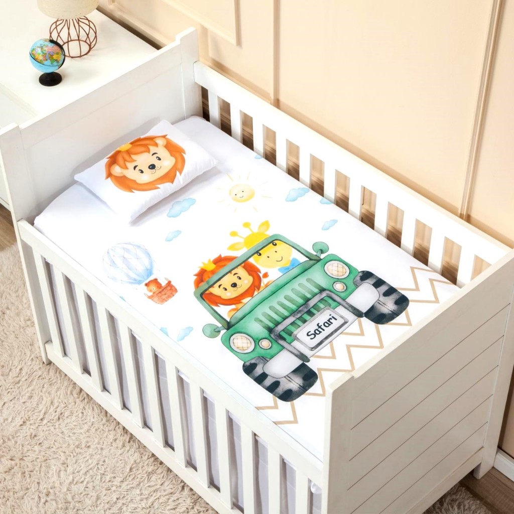 Jogo de lençol para berço PADRÃO AMERICANO OU MINI BERÇO 3 peças baixo c/ elástico + cima + fronha