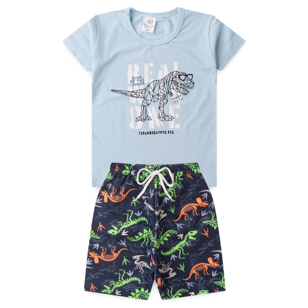 Conjunto Infantil Masculino - Duas Peças: Bermuda Estampada + Camiseta - Tamanho 02 a 14