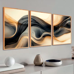 Kit 3 Quadros Grandes com Moldura 40X60 Abstrato com Tons Terrosos