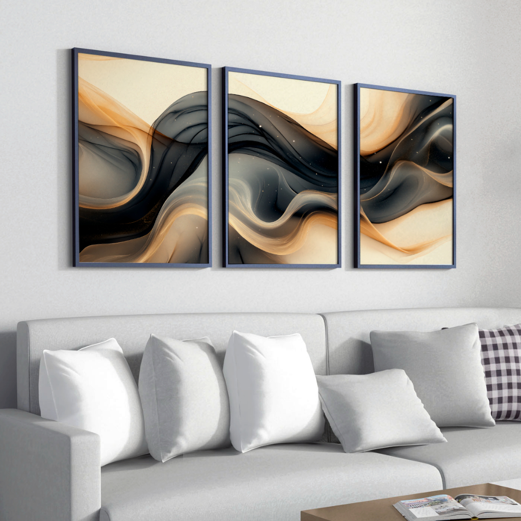Kit 3 Quadros Grandes com Moldura 40X60 Abstrato com Tons Terrosos — imagem 2 de 2