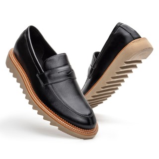 Sapato Oxford Loafer Masculino Social Clássico Couro Costurado Café