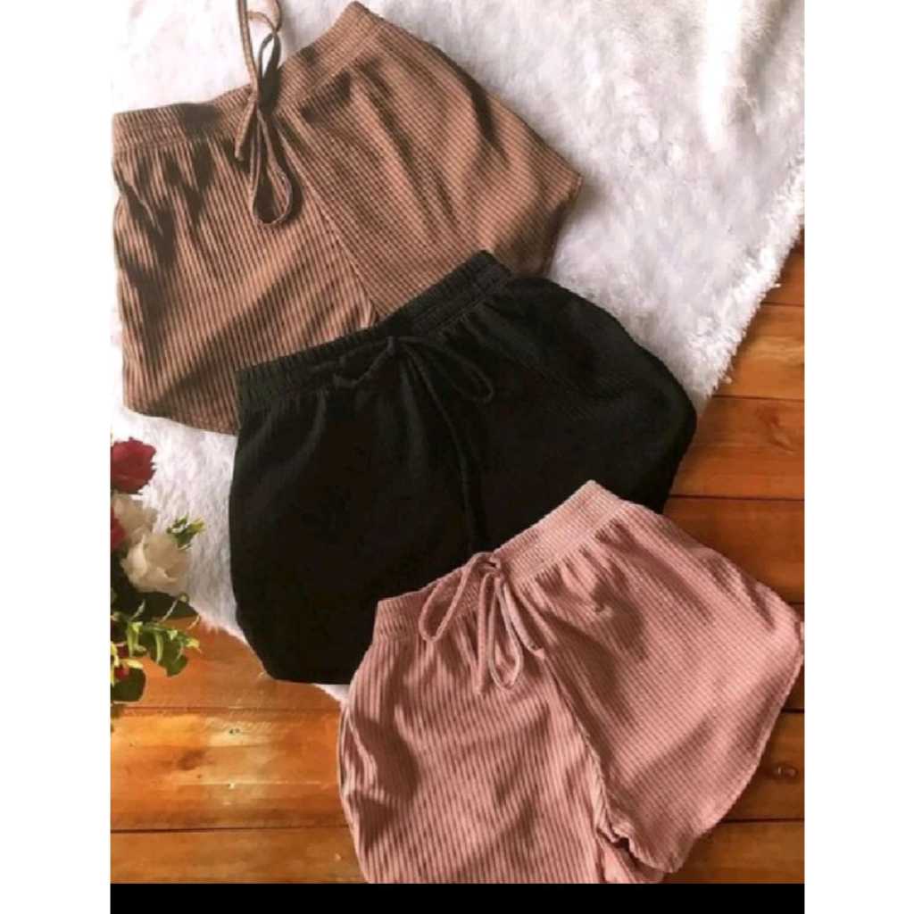 Kit 2 Short Feminino Short curto canelado Leve e soltinho Malha canelada Academia em Oferta na Shopee