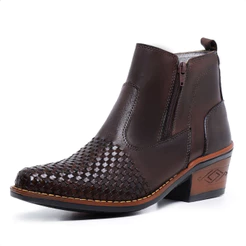 Bota Masculina Country Texana Couro Botina Cano Curto Trice Ziper