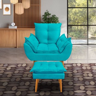 Kit Poltrona Decorativa Emily Deluxe Com Puff Suede
