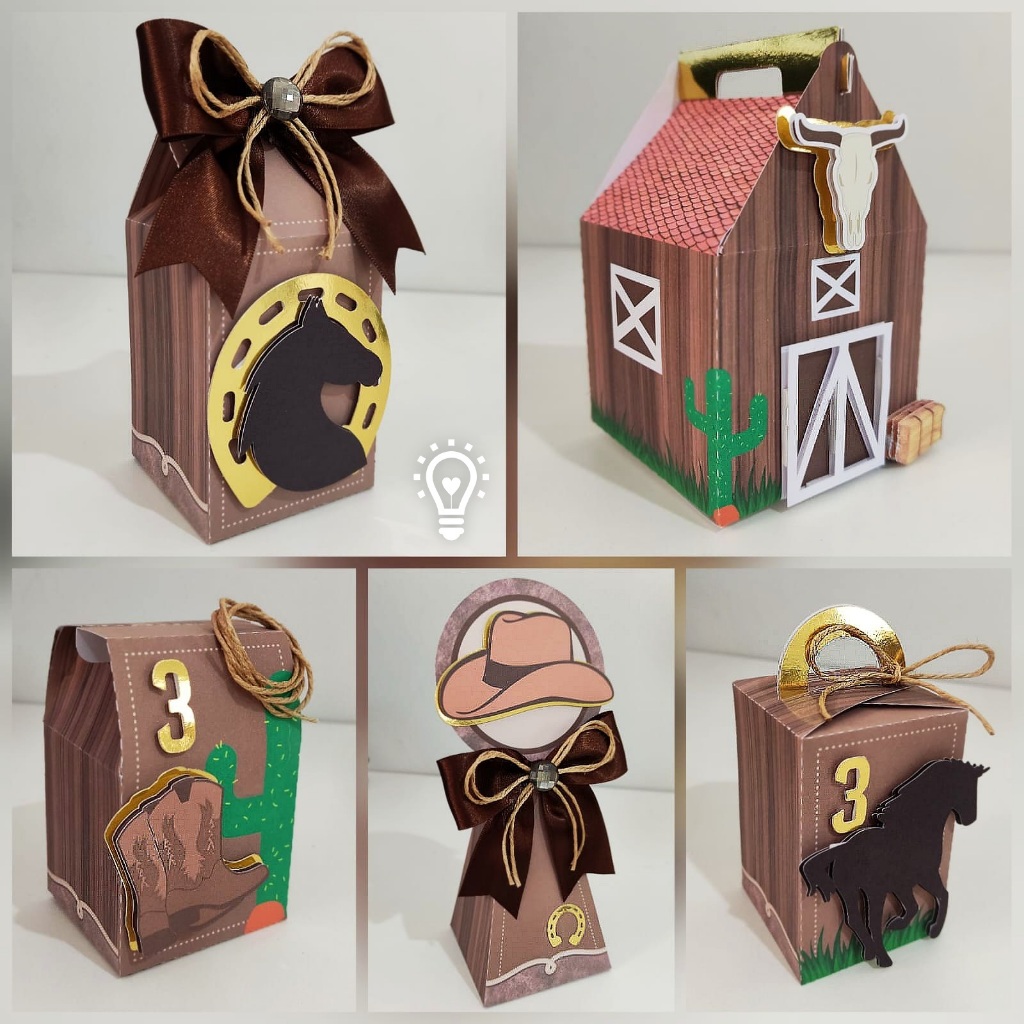 Kit Cowboy Cavalo Fazenda Velho Oeste Chapéu Lembrancinha Personalizada Scrap Festa Caixa