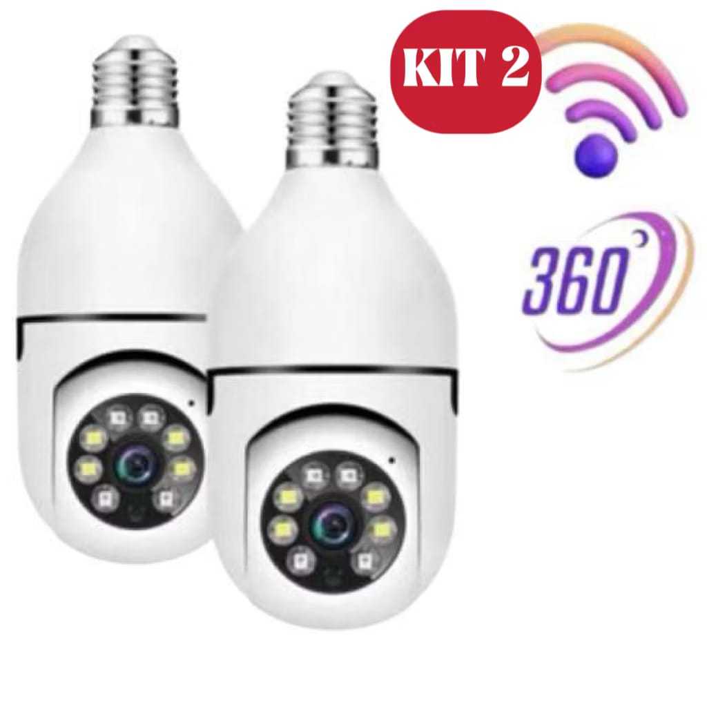 Kit 2 Câmera de Segurança gira 360 a Prova D'água Infravermelho Lâmpada Sem Fio
