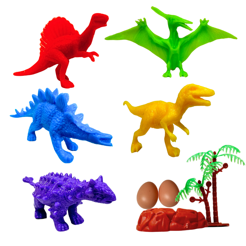 Kit 5 Dinossauros Brinquedo Colorido Com Arvore Rocha e Ovo de  Dino Presente Criança Meninos