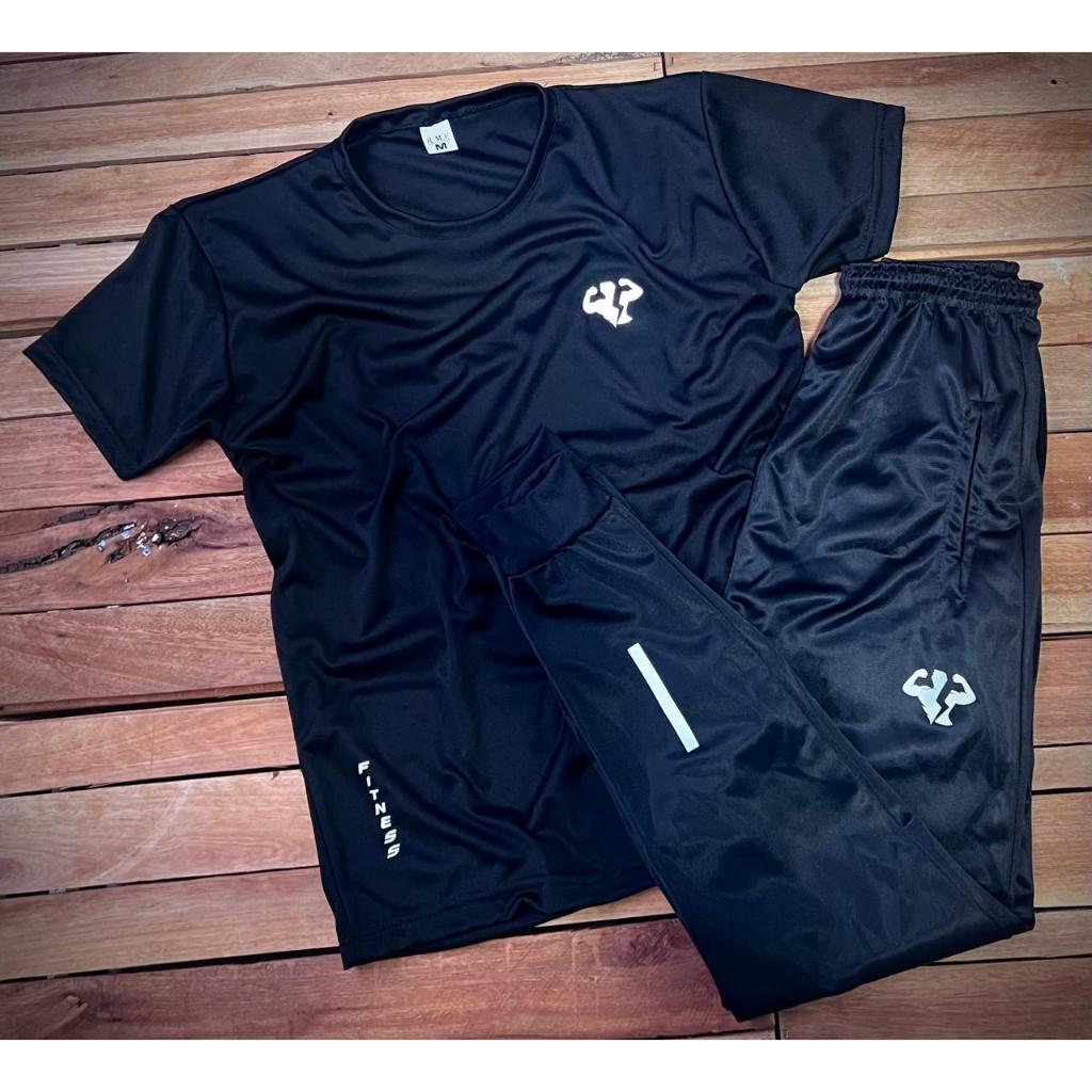 Kit Masculino Preto Para Academia - Camiseta + Calça - Modelo Fitness - Confortável e Idea...