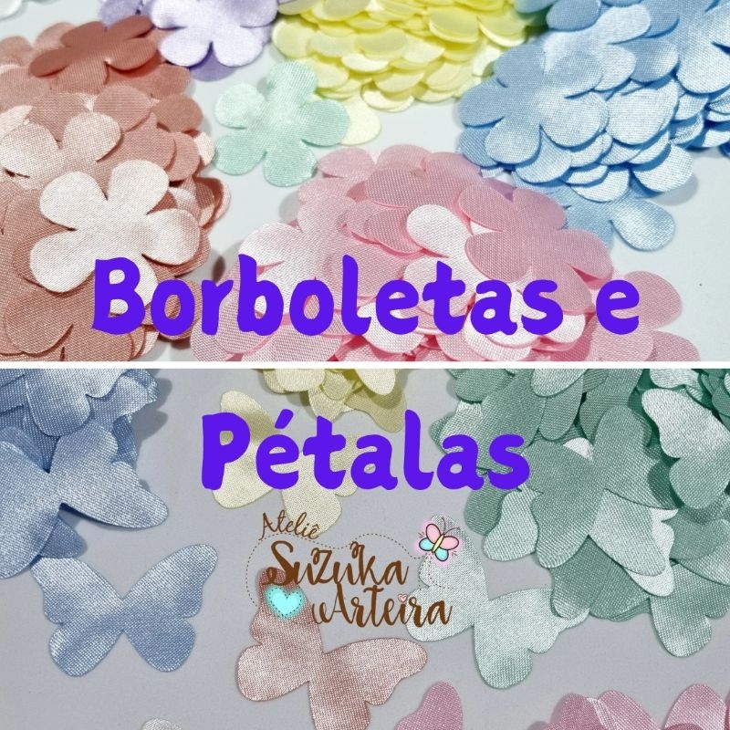 kit com flores e borboletas de cetim recorte a laser em Oferta na Shopee