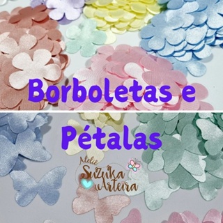kit com flores e borboletas de cetim recorte a laser em Oferta na Shopee