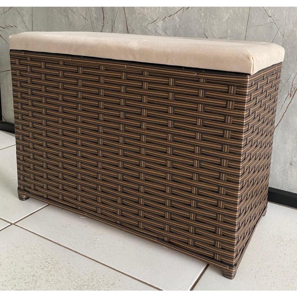 Puff Baú Organizador  Fibra Sintética com Assento em Suede 100 litros
