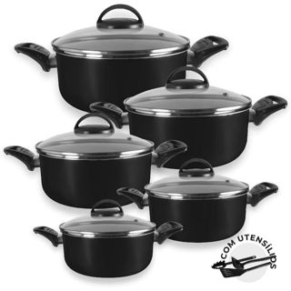 Jogo de Panelas Elegante Antiaderente Teflon 5 Peças Tampa Vidro + Utensílios em Oferta na Shopee