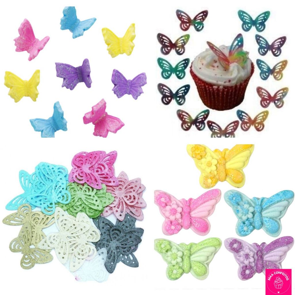 Confeitos de Açúcar 100% comestíveis Tema Borboletas - Jady Confeitos em Oferta na Shopee