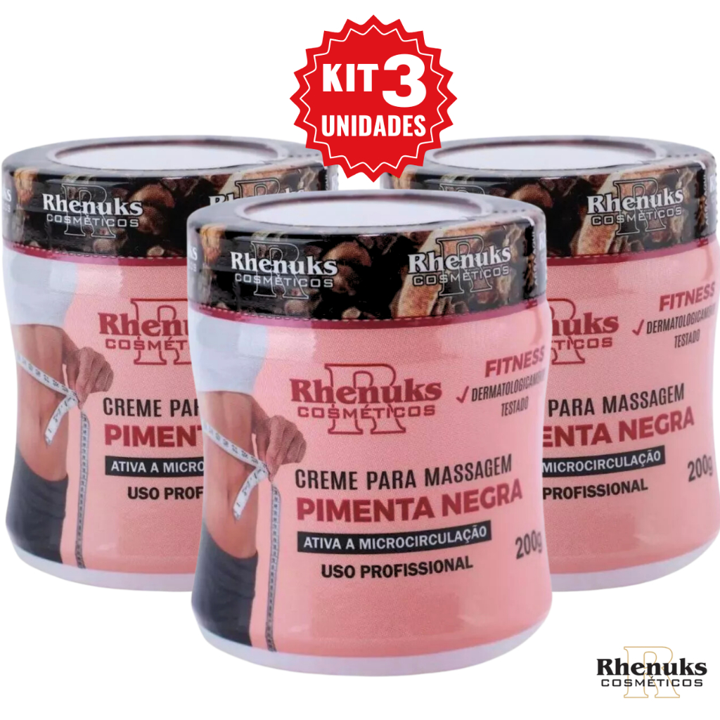 Kit 3 Gel Pimenta Negra 200g - Massageador, Redutor de Medidas Massagem e Celulite