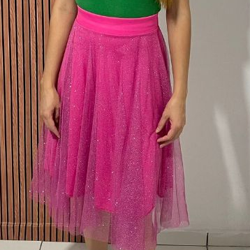 SAIA TULE GLITER MIDI COM CÓS DE ELÁSTICO PROMOÇÃO