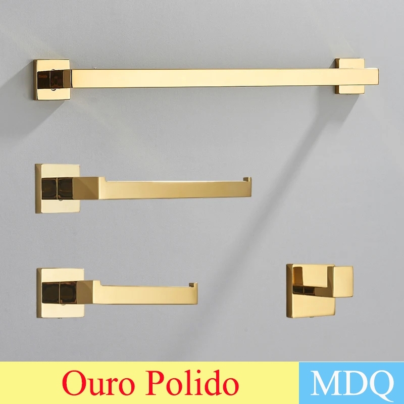 Kit Acessórios Para Banheiro 4 Peças Dourado 40Cm/57Cm Inox Furação Ouro Fosco/Ouro Polido em Oferta na Shopee